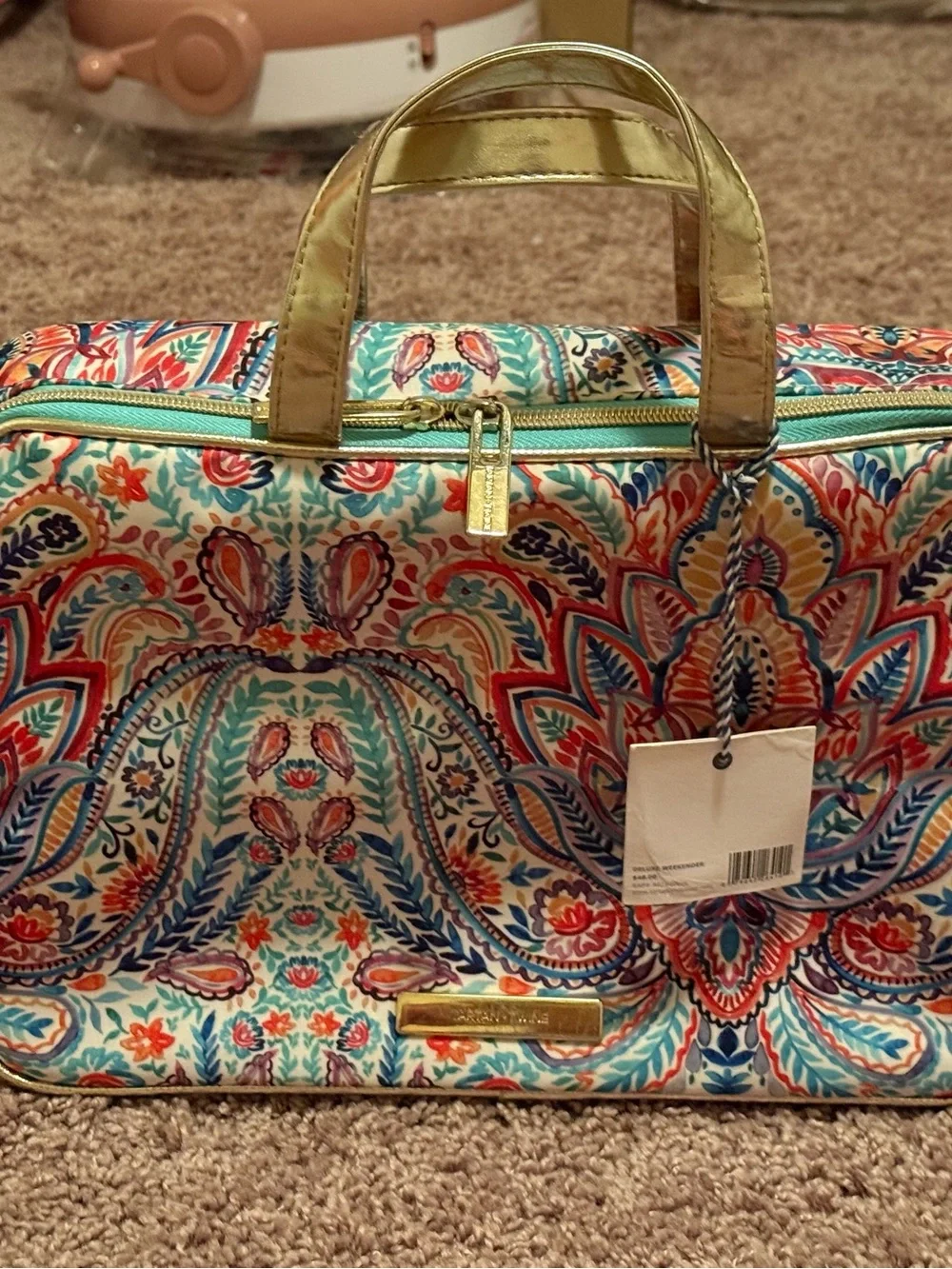 Paisley Make-Up Tote in Teal, Pink, Blue and Gold